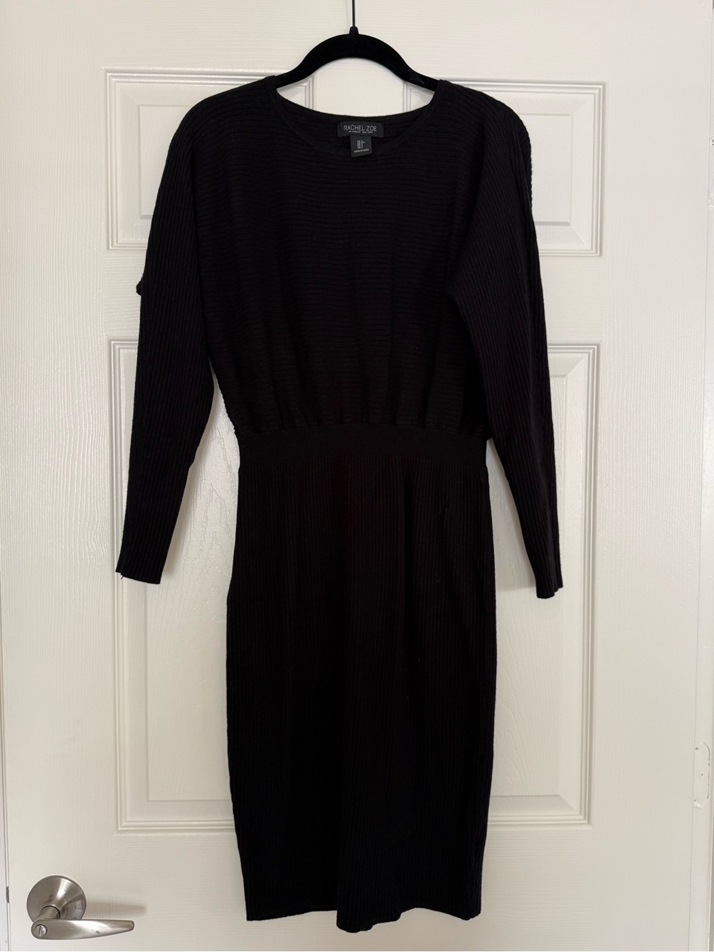 Rachel Zoe Black Ribbed Long-Sleeve Knit Dress